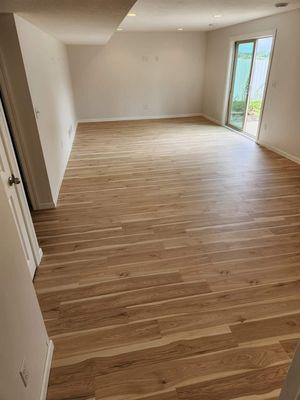 Beautiful hickory vinyl plank flooring and trimwork done by us in rochester. Roughly 1700sq ft