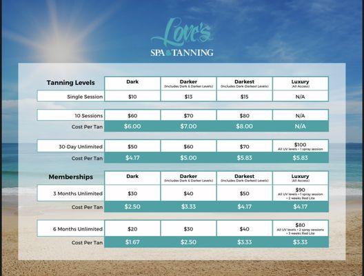 Current Tanning Packages & Membership Pricing