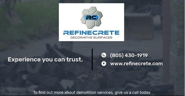 Refinecrete offers demolition and hauling services.