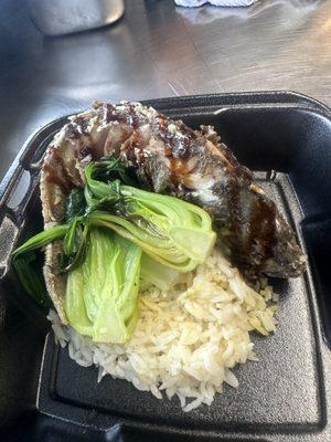 Fried Pacific Fish with Baby Bok Choi and Rice