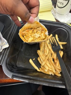 Buffalo chicken sandwich and fries