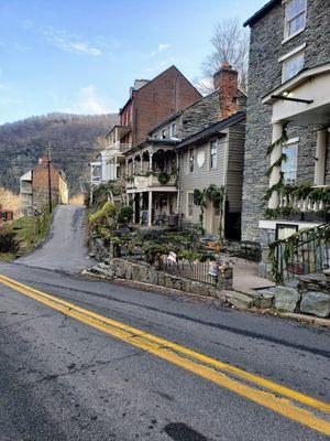 Looking up Public Row in Downtown Harper's Ferry