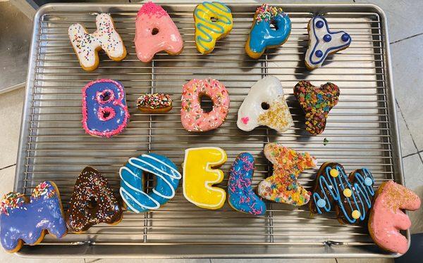 Birthday donuts. Letter donuts.