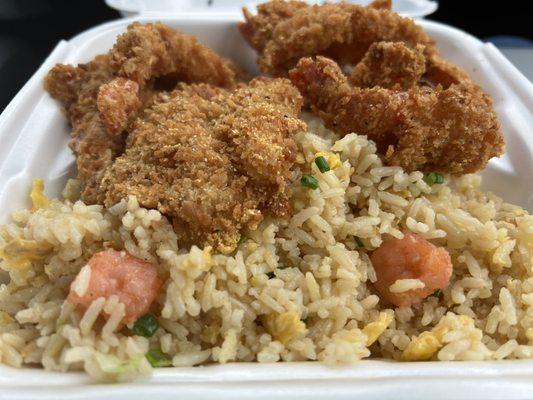 Panko shrimp and shrimp fried rice.