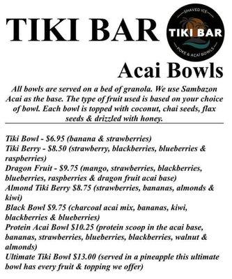 Acai Bowls Menu