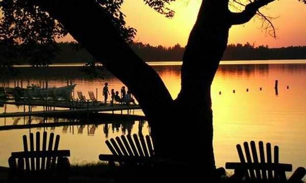 Looking from the lodge to the swimming dock