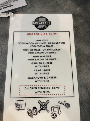 Kids menu