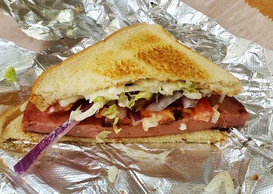 You can never go wrong with a fried bologna sandwich, delicious.