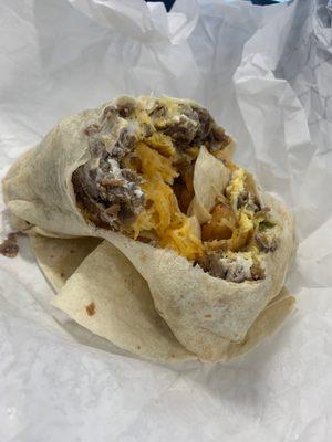 Cheesy Steak & egg breakfast burrito!