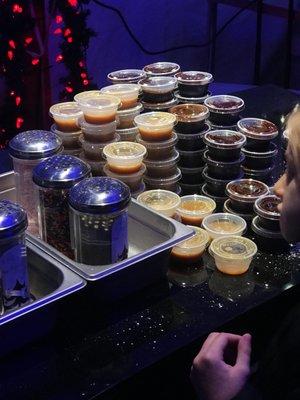 Toppings section for made to order hot fried dough