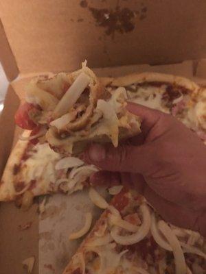 Meat lovers pizza w/heavy onion