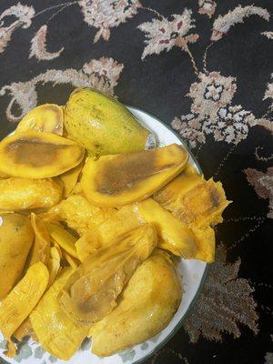 Mangoes cut open from key food they were old