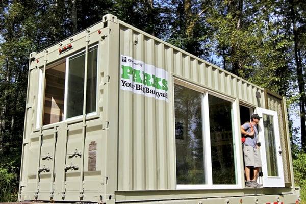 Parks and Rec. Department office trailer setup on site.