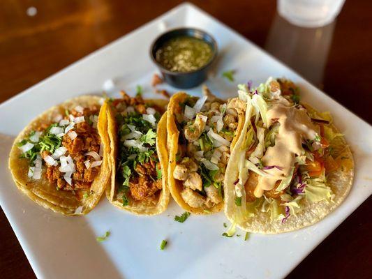 Street Tacos: 2-Al Pastor, Chicken, Fish