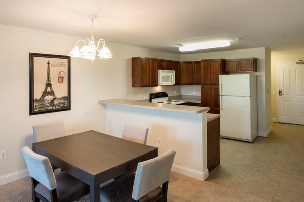 Open-concept living area next to kitchen