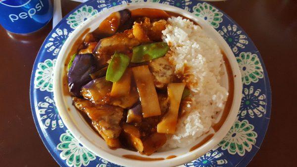 Jumbo shrimp with Eggplant in garlic sauce