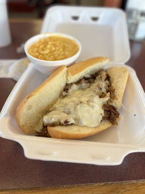 Philly Cheesesteak with Mac and Cheese