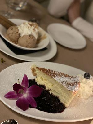 Ricotta cheese cake and hazelnut gelato