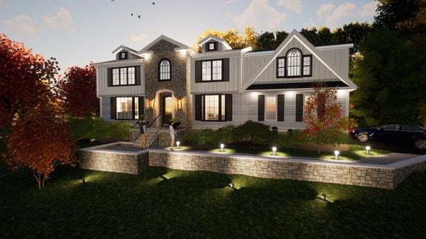 Evening rendering at proposed Mahwah house