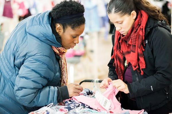 Sifting through their clothing haul!