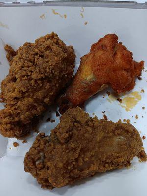 5 for $5.59, their wings are TASTY.  3 Buffalo (no sauce) has a nice bite to them.  2 Spicy the one to right top,  yummy