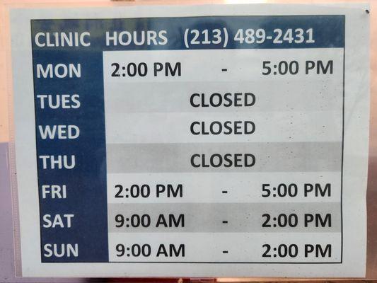 New Clinic Hours as of March 1, 2024