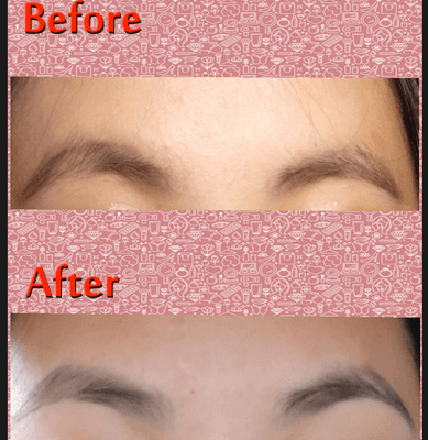 Before brow wax and tint on top (badly filled in...sorry) and after wax and tint on bottom!