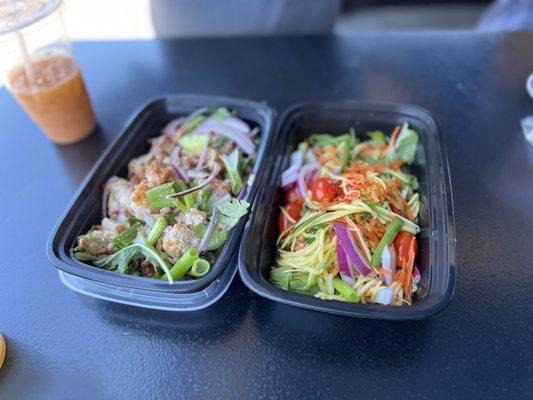 Fried chicken salad and mango salad