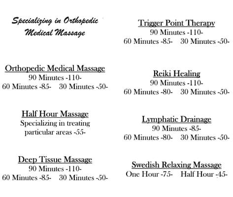 Massage Prices