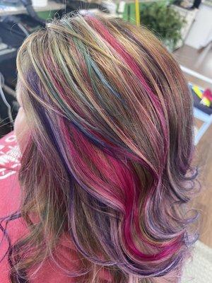 Grey retouch, highlights of pink, blue, purple. By Melani