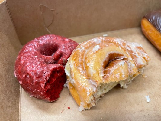 Half of a red velvet and cinnamon roll. My favorites! I started eating before I remembered to take a picture.