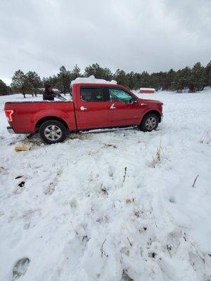 Our snowbound truck was pulled out successfully by Knights Towing!