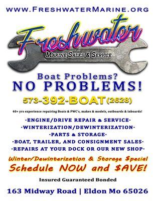 Schedule this 2019 season and $AVE! www.Freshwater.Marine.org