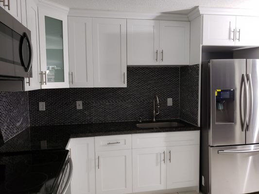 Kitchen Cabinet  with Glass Backsplash and Granite Counter top Remodel