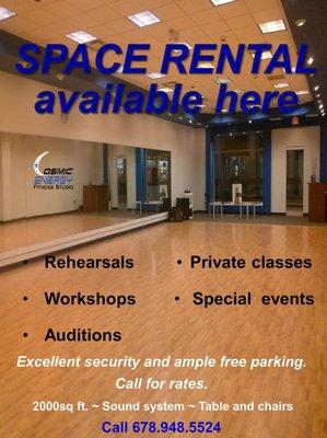 Need a space for an event or party? Audition or rehearsal? Call for a quote.