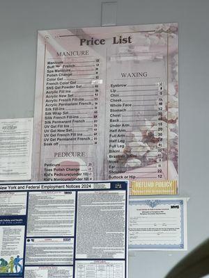 Price List for services