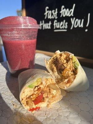 Berry Boost Smoothie and Vegan Breakfast Burrito