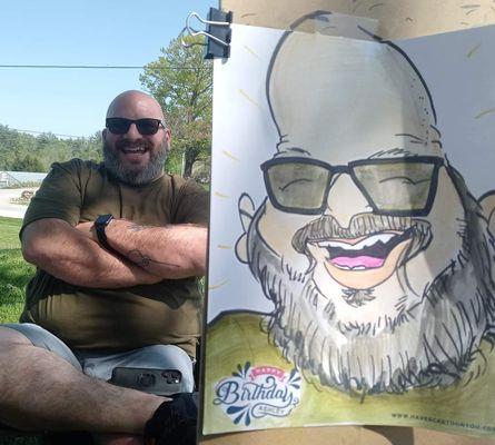 Live caricature entertainment at a surprise birthday party in Atkinson, NH!