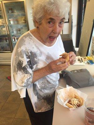 Mom held out on Costco samples to get some Hot Sausage