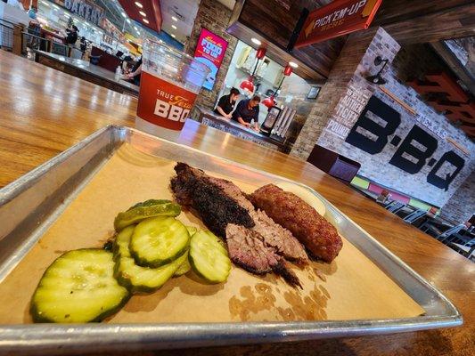 Fresh pickles, moist brisket, TX torpedo stuffed jalapeno, onions, at the convenience of the best grocer in the USA!  TX & HEB!