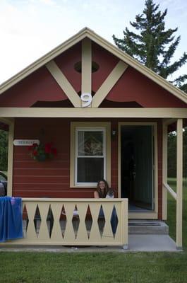 The lovely "Vermont" cabin (one of the pet-friendly cabins) at the Casablance Motel. Excuse our blue beach towel!