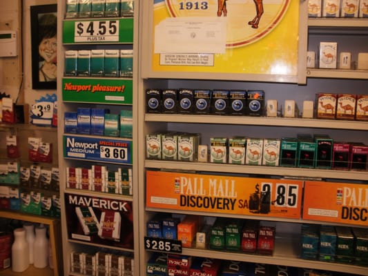 Large variety of cigarettes, e-cigs and other tobacco products