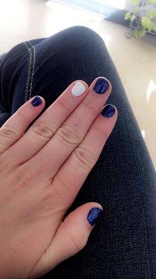 Blue and white shellac nails!