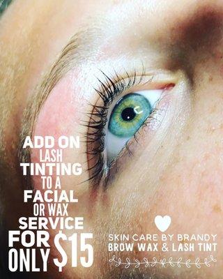 Brow wax and lash tint! Brow wax is $12 and the tint would be $15!