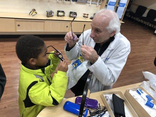 Barry showed my son the proper way to put his glasses on and take them off. He was great with him!