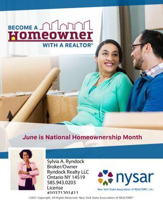 June is National Homeownership Month. I'm Your Realtor!   #june #nationalhomeownershipmonth #sylviasellzhomes@gmail #ryndockrealty