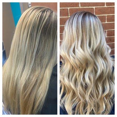 Before & after a toner to freshen her dull blonde to shinier and brighter.