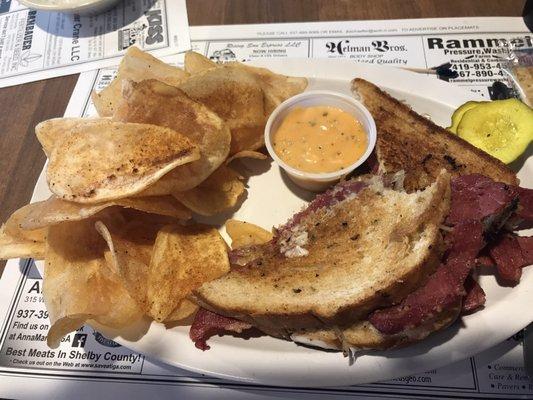 Awesome Rueben and bay chips.