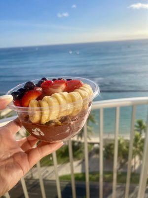 Enjoying my bowl from our hotel balcony.