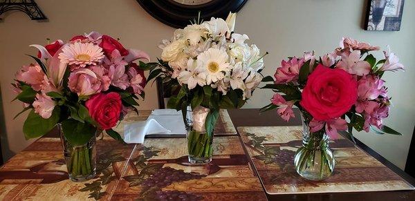 bride's bouquet, bridesmaid bouquet and table bouquet - several days after the wedding in full bloom - gorgeous, and smells wonderful!